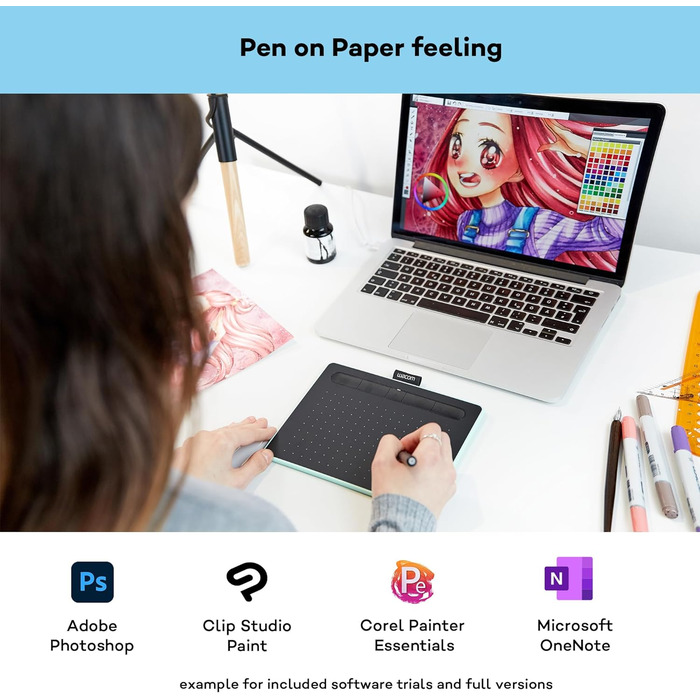 Планшет для малювання та редагування фотографій за допомогою чутливого до тиску пера - ідеально підходить для домашнього офісу та електронного навчання (фісташково-зелений, маленький, кабель Bluetooth, планшет)