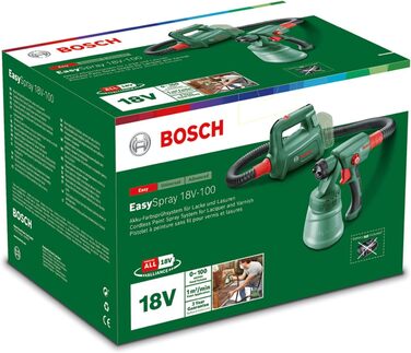 Акумуляторний фарборозпилювач Bosch EasySpray 18V-100 (без акумулятора, системний, для лакофарбових матеріалів, швидкість подачі 0-100 мл/хв, ємність 800 мл, в коробці)