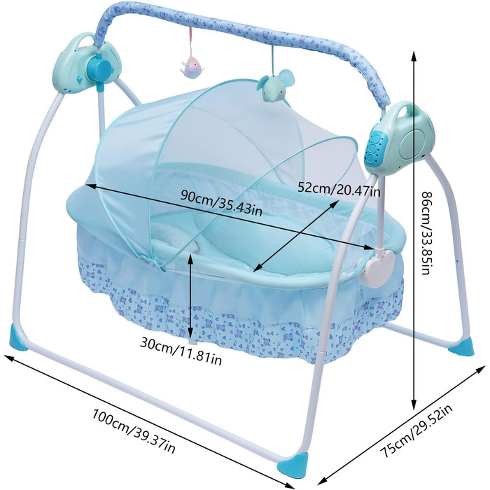 Дитяча колиска, Автоматичне дитяче ліжко-гойдалка, Електрична люлька для немовлят, Люлька Baby, Електрична дитяча колиска, підходить для дітей від 0 до 18 місяців. (Синій)