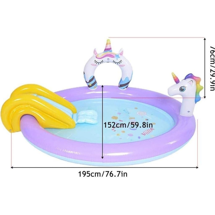 Надувний басейн Надувний басейн, Креативний надувний басейн з гіркою Єдиноріг, Двір, Надувний дитячий басейн, Дитячий басейн Фіолетовий