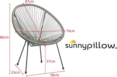 Сонячна подушка Набір з 2 садових стільців Акапулько Затишне крісло для вітальні, тераси, саду, балкона крісло Плетене крісло Садове крісло в ретро дизайні Зовнішній/Внутрішній Сірий 2 шт. и Сірий