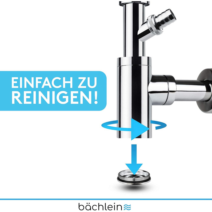 Сифон Bchlein Design універсальний для умивальника та умивальника - Зливний набір Custom-fit - Сифон з отвором для чищення Інструкція з монтажу - Дизайн Сифон Зливний комплект Трубчастий сифон (хромований з підключенням пристрою)