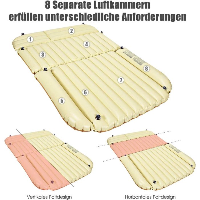Надувні матраци COSTWAY 180x128x12см, Автомобільний надувний матрац Надувне ліжко, Надувний автомобільний матрац з повітряним насосом 12В/40Вт, Надувне ліжко Автомобільний позашляховик, Килимок для кемпінгу Подорожі на відкритому повітрі (Camel)