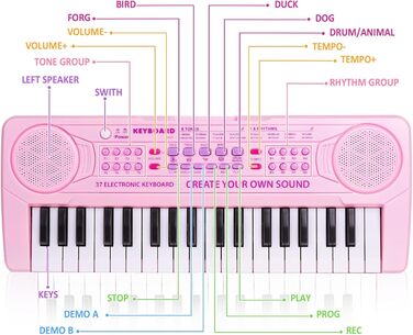 Дитяче піаніно Клавіатура, 37 клавіш Електронне піаніно для дітей Музичне піаніно Багатофункціональні музичні інструменти Навчальна іграшка Подарунок на День Народження для хлопчиків Дівчаток Початківців 9127-Рожевий
