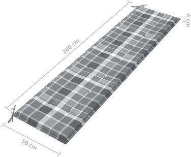 Подушка для садової лавки, Подушка для лавки на відкритому повітрі, Подушка для садової лавки, Подушка для лавки, сірий візерунок в клітинку 200x50x3см Оксфордська тканина
