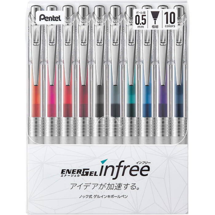 Кулькова ручка Pentel BLN75TL-10 EnerGel, 0,5 мм, 10 кольорів