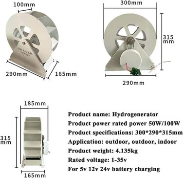 Гідрогенератор BaiLiWang 50 Вт 100 Вт Водяне колесо Гідроенергетичний генератор Низькошвидкісне дискове виробництво електроенергії Ландшафтне прикраса Зовнішній генератор водяного колеса, 100 Вт