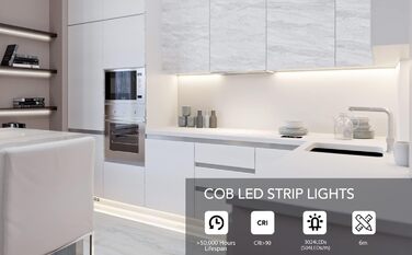 Світлодіодна стрічка COB тепла біла 2000K DC24V, PAUTIX 6m 504LEDs/M Світлодіодні стрічки CRI80, світлодіодна стрічка для домашньої кухні Проект освітлення своїми руками з роз'ємом Cob 8 мм (блок живлення не входить у комплект) (4000 к/6 м)