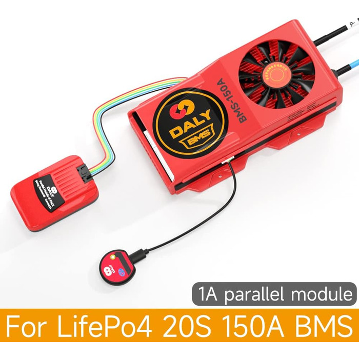 Паралельний модуль DALY BMS 1 A з вентилятором Smart BMS LiFePo4 8S 24 В 250 А та портом CAN, Smart BMS Bluetooth ключ для літієвих акумуляторів 3,2 В, інвертор, ДБЖ та домашня система зберігання (Lifepo4 20S 60V CAN BT, 150A вентиляторпаралельний Module1