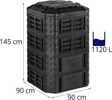 Садовий компостер 1120 л Крапельне зрошення Зрошення Вентиляція Швидкий компостер Компостер Пластиковий компостний контейнер Поліпропіленовий компостний контейнер Сад, 1120