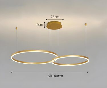 Металева світлодіодна люстра WayLuoung 3 кола 204060см Стельовий підвісний світильник з кільцями 45 Вт, пульт дистанційного керування з регулюванням яскравості 3000-6000K, підвісний світильник з акриловим абажуром, вітальня, спальня, фойє, їдальня (золоти