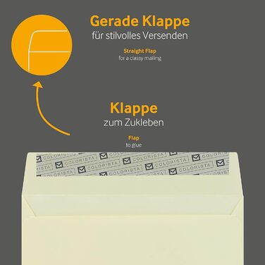 Кольорові конверти, DIN C6/5, Чутливий до тиску клей зі смужками, що відклеюються, Прямий клапан, 130 г/кв.м Colorista, З вікном, Жовтий, Порожні конверти (DIN C6, Кремово-жовтий-25), 100 шт.