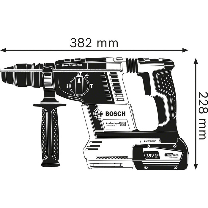 Акумуляторний перфоратор Bosch Professional 18V System GBH 18V-26 F (2,6 Дж, SDS plus, свердління та довбання, KickBack Control, вкл. 2 акумуляторні батареї ProCORE18V 5,5 Ач, зарядний пристрій GAL 1880 CV, додаткова рукоятка, L-BOXX) в корпусі L-BOXX (2х