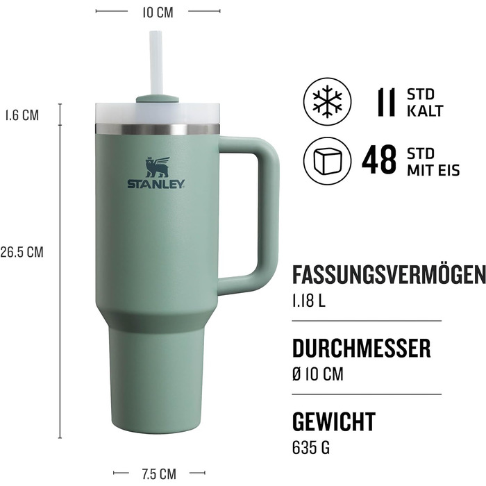 Пляшка для води Stanley Quencher H2.0 FlowState із соломинкою 1,2 л - термокружка охолоджує 11 годин - 48 годин Ice-Cold - Можна мити в посудомийній машині - термос без бісфенолу А - кавова кружка на винос - чорна (сланець)