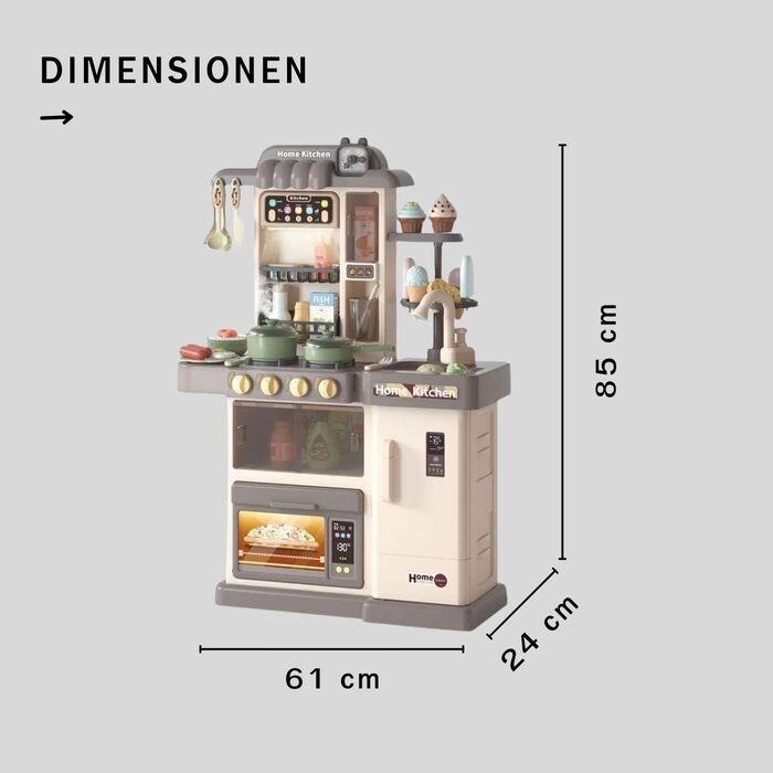 Дитяча кухня з мийкою, дитячою плитою, світлом, звуком, іграшкова кухня - ігрова кухня Jasmin в сірому кольорі з 37 аксесуарами ідеально підходить для дітей віком від 3 років