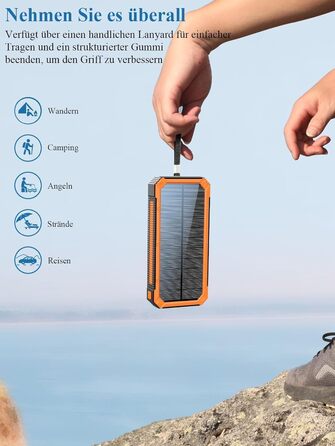 Водонепроникний сонячний зарядний пристрій Solar Powerbank 20000 мАг, PD20W, зовнішній акумулятор USB C, сонячні зарядні пристрої з виходами, Power Bank для смартфонів, планшетів тощо