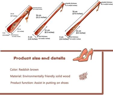 Для жінок, людей похилого віку, класичний ручний розпис Shoehorn, міцний довгий короткий помічник для домашнього господарства, зручний у зберіганні підйомник для взуття червонувато-коричневий