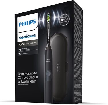 Звукова електрична зубна щітка Philips Sonicare HX6800/87 ProtectiveClean 4300 із вбудованим датчиком тиску, 1 режимом чищення, 1 x функцією BrushSync, чорно-сіра, 2-контактна вилка