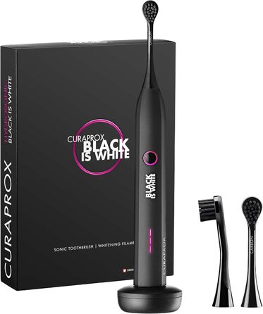 Зубна щітка Curaprox Sonic Black біло-гідрозвукова, 3 різні рівні чищення, світлодіодний дисплей функцій, насадка для щітки з активованим вугіллям, із зарядним пристроєм і дорожнім кейсом