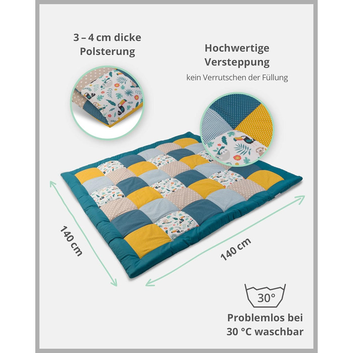 Повзуча ковдра для дитини 120x120 см, 100 матеріали Oeko-TEX, Зроблено в ЄС, товста та м'яка підкладка, - ідеально підходить як дитяча ковдра та ігрова ковдра для дитини (джунглі, 140 x 140 см)