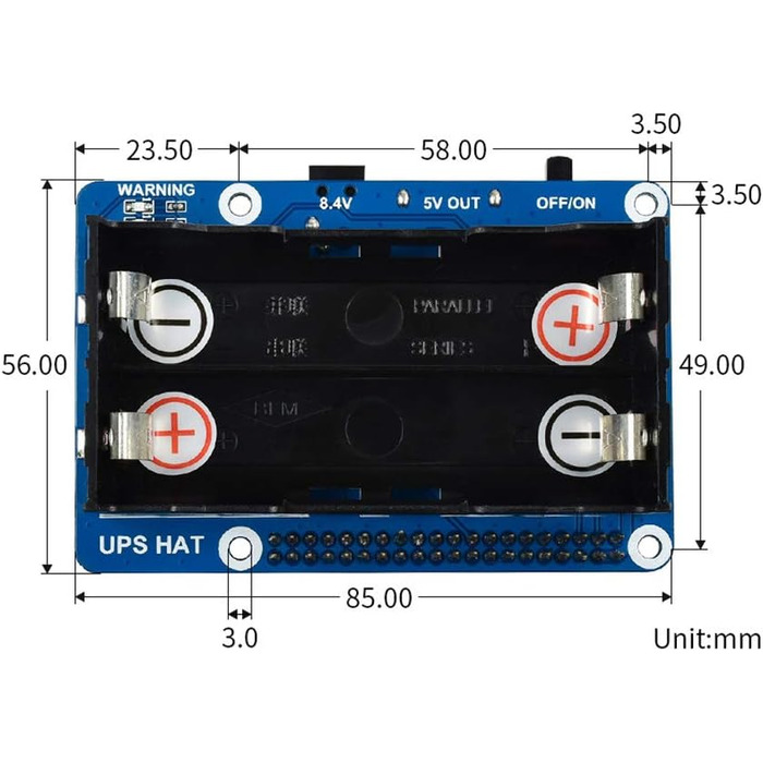 ДБЖ HAT для плат серії Raspberry Pi підтримує безперебійне джерело живлення 5 В, заряд і вихідну потужність одночасно, моніторинг у реальному часі