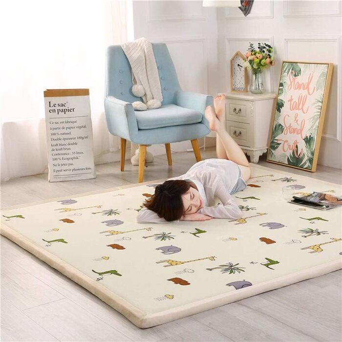 Килимок Loartee Velvet Mat Килимок, дитячий килимок Playmat великий, товщиною 3 см повзучий килимок, гімнастичний килимок, для немовляти, дитяча кімната, спальні зоопарк 130x190см (1 упаковка)