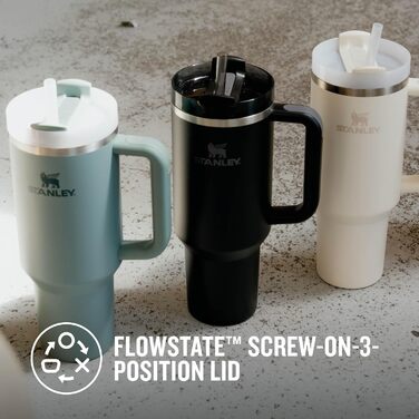 Пляшка для води Stanley Quencher H2.0 FlowState з соломинкою 1,2 л - термокружка охолоджує 11 годин - 48 годин Ice-Cold - Можна мити в посудомийній машині - термос Пляшка BPA Free - Кавова кружка на винос - чорний чорний тональ