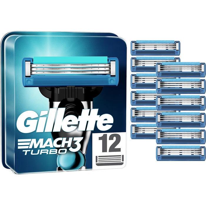 Леза для бритви Gillette Mach3 Turbo, змінні леза для вологих бритв Men з 3-кратним лезом, 12 шт. Alt 12 шт. (1 упаковка)