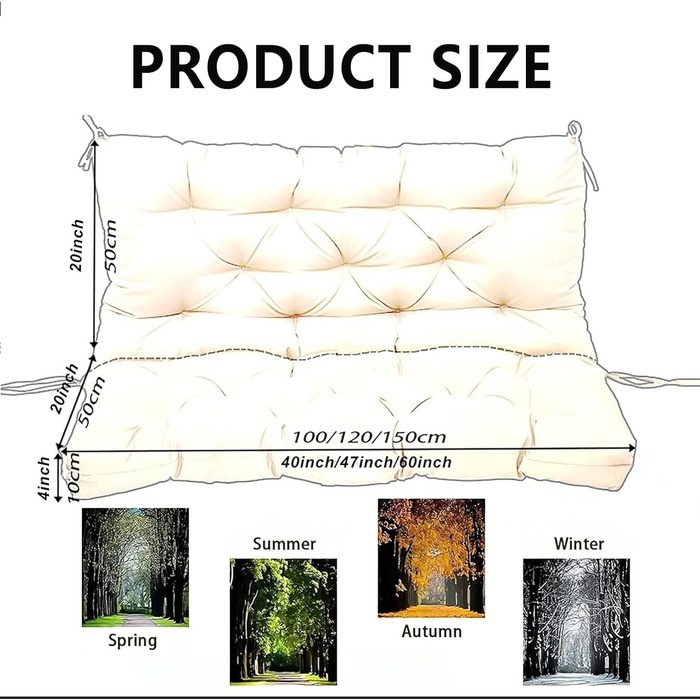 Водонепроникна вулична подушка-гойдалка зі спинкою і ременями, товста, 10,2 см, меблі для внутрішнього дворика, заміна для 2- і 3-місних, садової лавки, газону, вітальні, килимків для шезлонгів