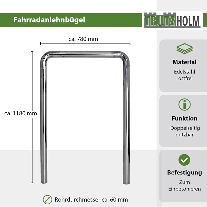 Велосипедний підвісний кронштейн TRUTZHOLM 118x78см з нержавіючої сталі для бетонування Велосипедна стійка Підвісний кронштейн Parker в т.ч. Підлоговий анкер для стійкої стійки Захист від крадіжки для велосипедів
