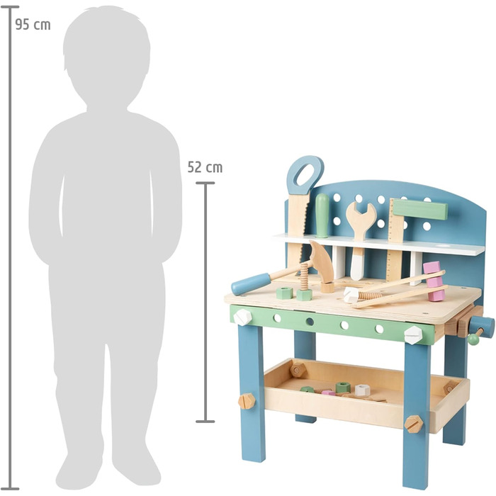 Невеликий ножний верстак Nordic компактний з дерева, дитячий верстак з інструментами та аксесуарами, від 3 років, 11376
