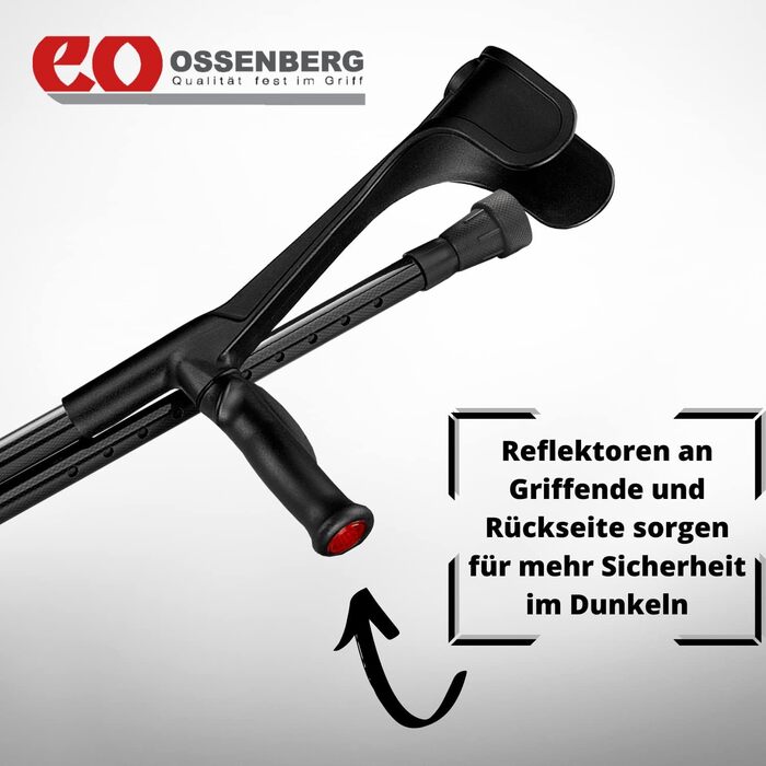 Складна дорожня опора Ossenberg з карбону з анатомічним м'яким захопленням праворуч - регульована по висоті милиця для подорожей - милиця для передпліччя - з навантаженням до 140 кг - легка і стійка - чорний для правої руки Чорний