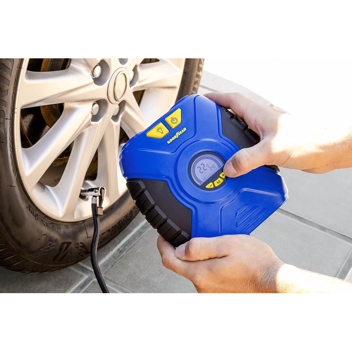 ЦИФРОВИЙ ПОРТАТИВНИЙ КОМПРЕСОР GOODYEAR 35PSI 12V ПІДКЛЮЧЕННЯ 90 PSI / 6.2 БАР