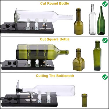 Різак для скляних пляшок, Fixm Bottle Cutter Оновлена версія, круглі, квадратні пляшки та шийки для пляшок, підходить для пляшок вина, пива, віскі, шампанського, води та лимонаду (чорний)