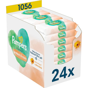 Вологі серветки Pampers Harmony New Baby, календула (24 x 44 шт.), відновлюють природний рН шкіри, 1056 серветок