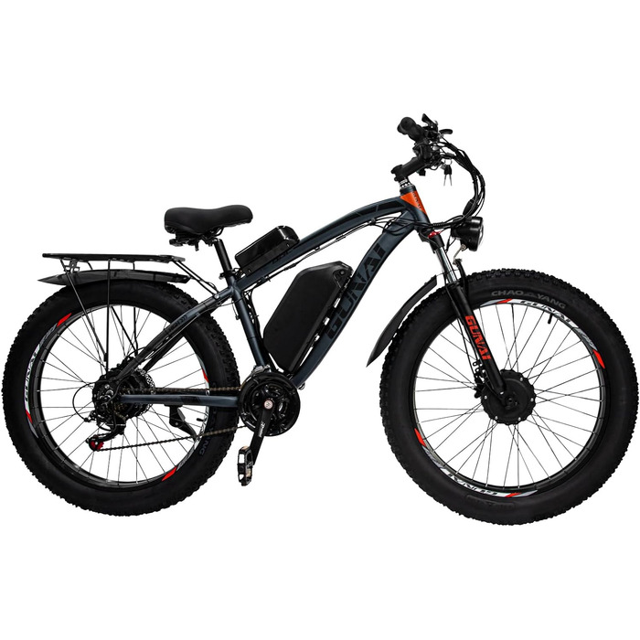 Гірський велосипед GUNAI Ebike, 26X4.0-дюймовий електронний велосипед E-Mountainbike E Bike, 21-швидкісний електричний велосипед з подвійним двигуном