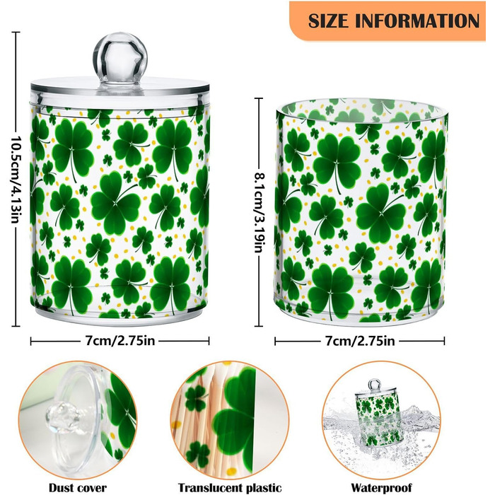 Косметичний органайзер ISAOA Patrick Shamrock, пластик, ватна кулька та тампон з кришкою, контейнер для ванної кімнати, зберігання, органайзер для косметичної косметики, зберігання ватних кульок, тампони, Q-Tips, 4