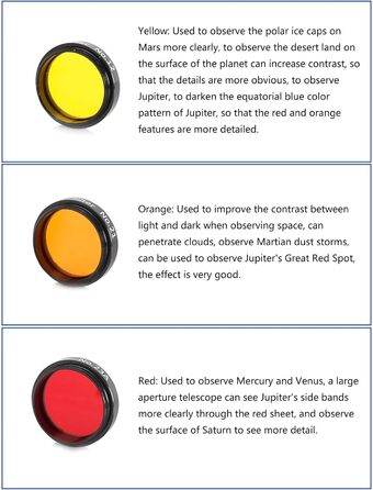 Оновлений набір 6-кольорових фільтрів, Спостереження за планетами, Набір фільтрів, Аксесуари, Ідеально підходить для любителів, спостереження за Місяцем