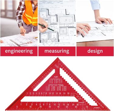 Дюймовий теслярський косинець, метричний трикутник, трикутна лінійка кутова металева для дизайну оздоблення, вимірювання кутів, зроби сам (червоний), 12-