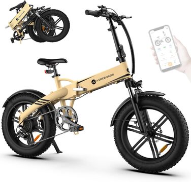 Шини ADO E-Bike A20F Beast Fat, складаний велосипед Pedelec, електронний велосипед, електричний велосипед 7 швидкостей, перемикач передач, акумулятор 522,00 Вт-год, ebike жінки, чоловіки, StVZO, акумулятор 36v 14,5Ah, E-Mountainbike жовтий