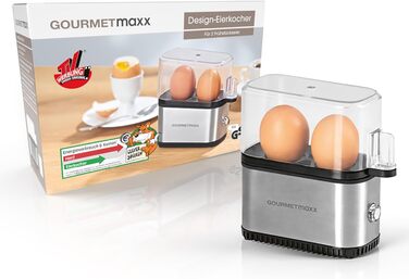 Яйцеварка GOURMETmaxx на 2 яйця Проста у використанні електрична, енергоефективна яйцеварка для ідеальних яєць на сніданок З мірним стаканчиком і вибором для яєць Компактний дизайн і без бісфенолу А нержавіюча сталь 2 яйця з нержавіючої сталі