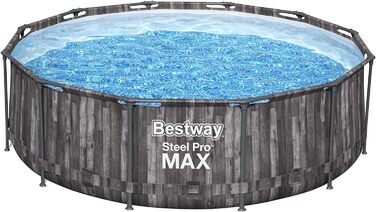 Набір каркасних басейнів Bestway Steel Pro MAX з фільтруючим насосом Ø 366 x 100 см, дерев'яний вигляд (морений дуб), круглий одинарний