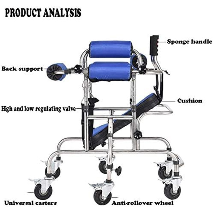 Практичні ходунки для реабілітації дітей, допоміжний засіб для ходьби, регулювання висоти та ширини, подвійна підтримка передпліччя та функція гальма, з 4 основними колесами та 2 висувними бічними колесами