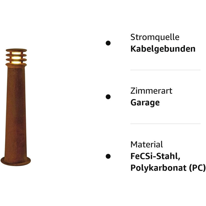 Світлодіодний всередині, сталевий, 8,6 Вт, інтегрований, іржавий, 19 x 19 x 40 см (стовпчик Light 70 см - круглий), 233407 Rusty 40 Iron Rusted