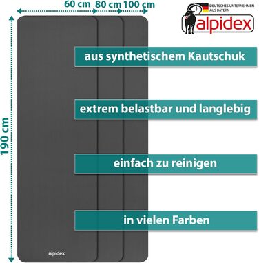 Килимок для йоги ALPIDEX Дуже товстий гімнастичний килимок 1,5 см 3 розміри Нековзний фітнес-килимок без фталатів Ремінь для перенесення Гімнастика Пілатес Спорт Фізіо HiiT Тренувальний килимок для йоги Килимок для сну Антрацит 190 х 80 х 1,5 см