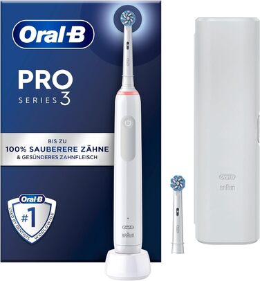 Електрична зубна щітка Oral-B PRO 3 3500, 2 щітки, з 3 режимами чищення та візуальним контролем тиску на 360 для догляду за зубами, дорожній кейс, подарунок чоловікові/жінці, чорний (білий)