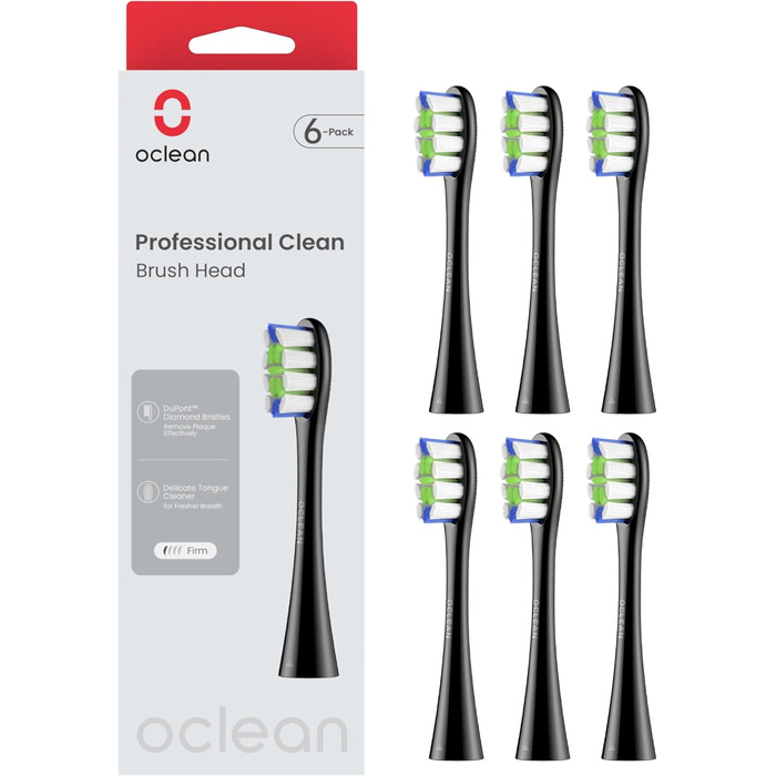 Насадки для щітки Oclean Professional 6 шт. , насадка для зубної щітки DuPont зі щетиною та очищувачем язика, змінні щітки для видалення нальоту, сумісні з електричною зубною щіткою Oclean, чорна