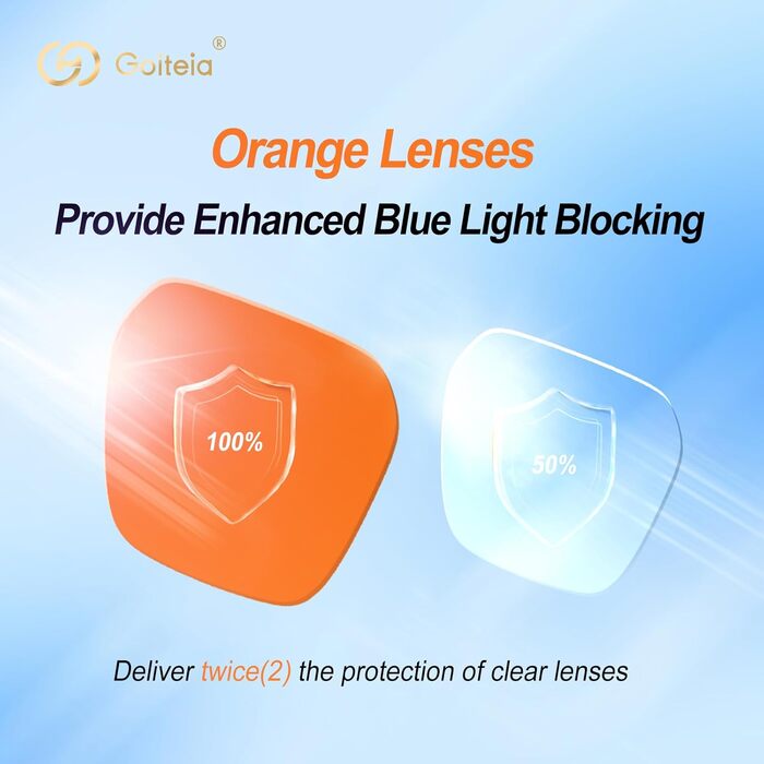 Окуляри Goiteia Blue Light Blocking Glasses - Ігрові окуляри для кращого сну/напруги очей/світлочутливості - Надлегкі та пружинні петлі для кращого комфорту Помаранчевий посилений захист Чорна оправа