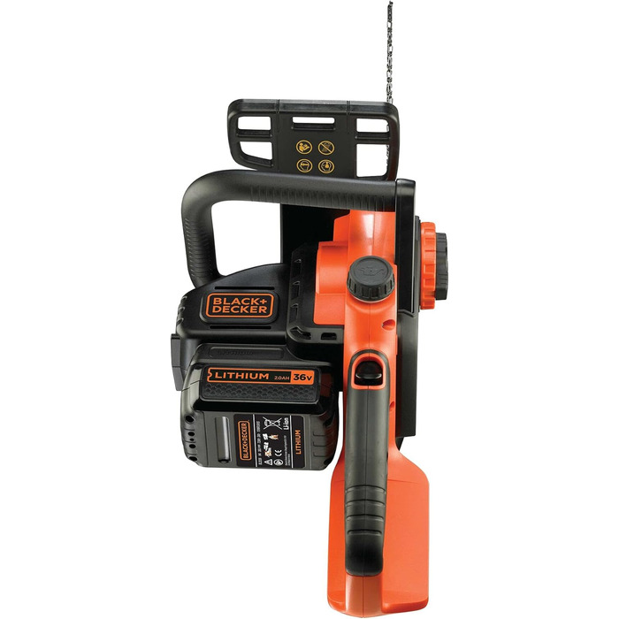 Акумуляторна літій-іонна ланцюгова пила BlackDecker 36V GKC3630L20 з акумулятором та зарядним пристроєм / Ідеально підходить для деревообробки та садівництва / Довжина полотна 30 см