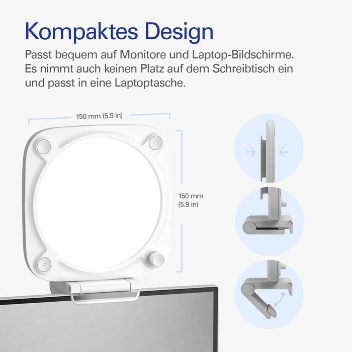 Професійне світло для відеоконференцій, без відблисків, регульований затискач монітора, ручне керування або керування через Wi-Fi, офіс/потокове передавання, Teams/Zoom/Slack/Twitch/Youtube ноутбук, ПК, Mac
